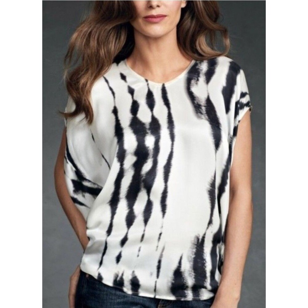 CAbi 100% Silk Tie Dye V-Neck Cocoon Oversize High Low Tunic Top XL Classic Work